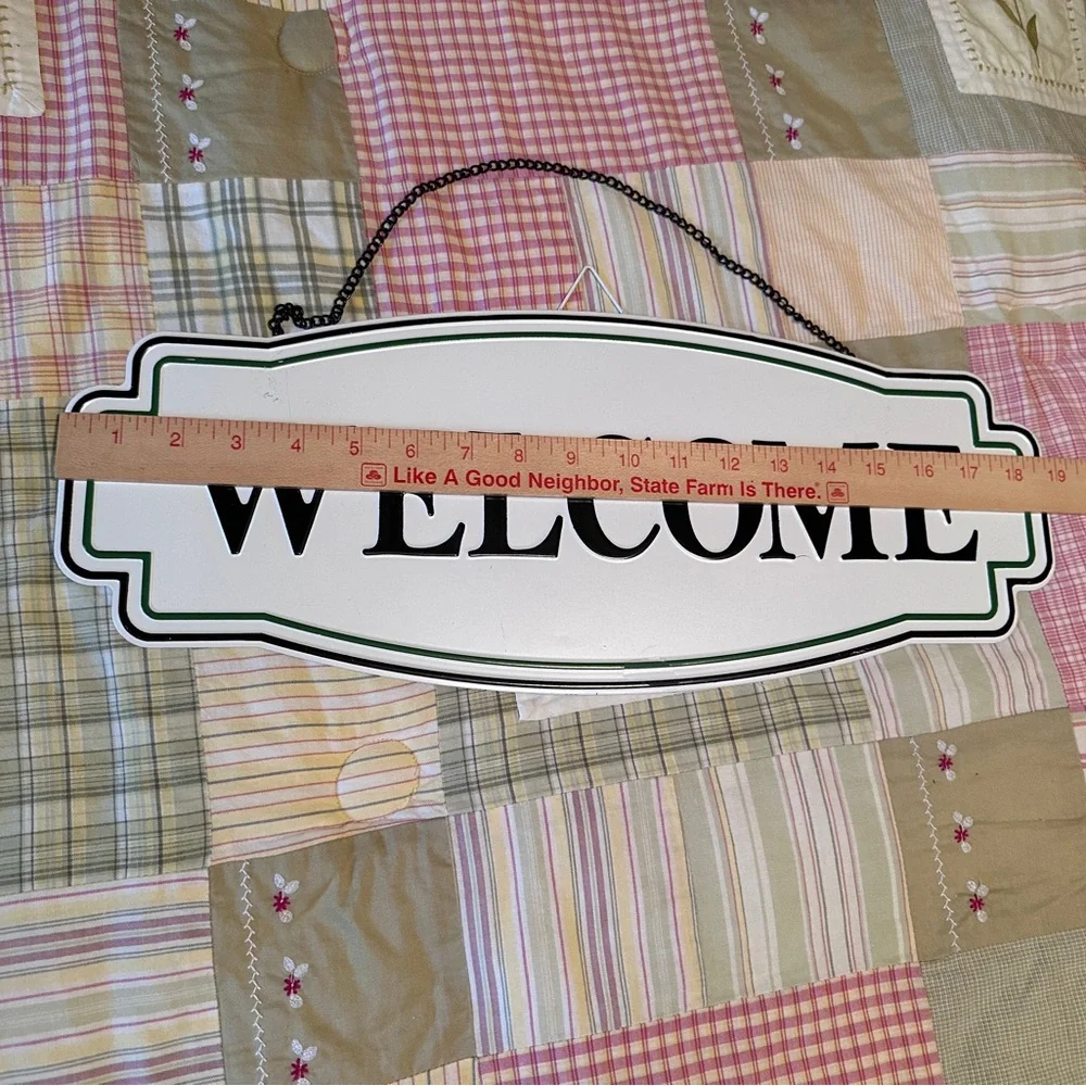 Hanging Metal Welcome‎ Sign with Black and White Design NEW